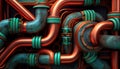 steampunk pipes background, ai generation