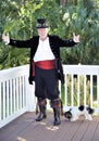 The Steampunk Pirate Is Accompanied By His Trusted Guard Dog