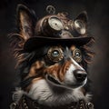 Steampunk portrait of a Border Collie dog. Created with Generative AI. Midjourney illustration