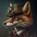 A Steampunk portrait of a fox. Created with Generative AI