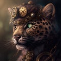 A Steampunk portrait of the leopard. Created with Generative AI Royalty Free Stock Photo