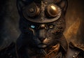 Steampunk portrait of the leopard with heterochromia eyes. Created with Generative AI Royalty Free Stock Photo