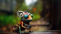 Steampunk rainbow colored chameleon lizard toy made from rusty metal cutout sheet - generative AIs