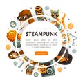 Steampunk Retrofuturistic Technology Design with Industrial Steam-powered Mechanism Vector Template