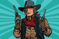 Steampunk robot cowboy bandit with gun