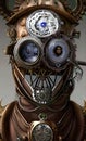 Steampunk robot, futuristic scenery, generative ai illustration, these depiction is fictitious and generated