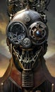 Steampunk robot, futuristic scenery, generative ai illustration, these depiction is fictitious and generated