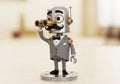 Steampunk robot gentleman with binoculars isolated on white background Royalty Free Stock Photo