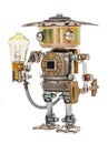 Steampunk robot. Cyberpunk style. Chrome and bronze parts