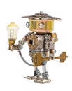 Steampunk robot. Cyberpunk style. Chrome and bronze parts