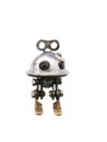 Steampunk robot, steel and chrome details, isolated on white background