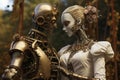 Steampunk robots couple bride. Generate Ai