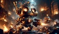 Steampunk Robots Engaged in Battle
