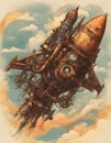 Steampunk Rocket with Intricate Details