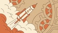 Steampunk Rocket Launch with Gears and Cogs, vector design Generative AI Royalty Free Stock Photo