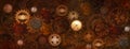 Steampunk rusty banner with gears and clocks in vintage style
