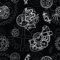 Steampunk seamless background with old mechanism and cobs on black Royalty Free Stock Photo