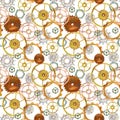 Steampunk seamless pattern with ventil, valve, gears.