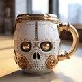 Steampunk Golden Skull Mug With Realistic 3d Details