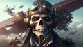 steampunk skull pilot, digital art illustration, Generative AI