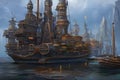 A Steampunk Skyship Arrives in a Coastal Metropolis with Generative AI