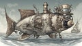 _a steampunk Small Fish With Ambitions Of A Big Shark - Business Concept