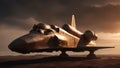 _A steampunk space shuttle launching from a secret underground base. The shuttle is made of iron, Royalty Free Stock Photo