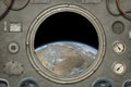 Steampunk Spaceship With View of Earth