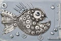 Steampunk style fish piranha. Mechanical animal photo.