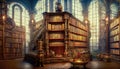 Steampunk Grand Library Background, Books