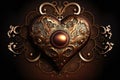 A steampunk style heart shaped metal design with abstract ornaments on a brown background. Created with Generative AI Royalty Free Stock Photo