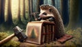 steampunk style hedgehog in a library Royalty Free Stock Photo