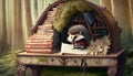 steampunk style hedgehog in a library Royalty Free Stock Photo