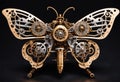 a steampunk-style mechanical butterfly with detailed metal wings and antennae. Royalty Free Stock Photo