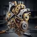 Steampunk-style mechanical heart composed of interlocking gears and cogs in silver Royalty Free Stock Photo