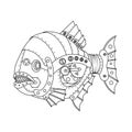 Steampunk style piranha fish coloring book vector