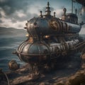A steampunk submarine exploring the mysteries of the deep sea1