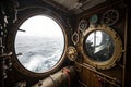 Steampunk submarine or military ship window Royalty Free Stock Photo