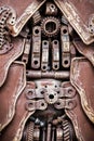 steampunk texture, background, abstract stylized collage of a mechanical device with plates