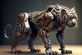 Steampunk tiger. Robotic tiger. AI art generated