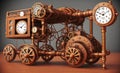 Steampunk time machine fantastic vehicle, retro technology illustration. Generative Ai Royalty Free Stock Photo