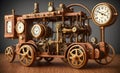 Steampunk time machine fantastic vehicle, retro technology illustration. Generative Ai Royalty Free Stock Photo