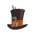 Steampunk top hat, antique mechanical device or mechanism vector Illustration on a white background