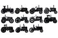 Steampunk Tractor Silhouette, Tractors Vector Silhouette,Tractor Silhouettes Modern and Antique Royalty Free Stock Photo