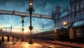 steampunk train station illustration