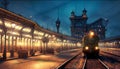 steampunk train station illustration
