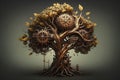 Steampunk Tree Art Futuristic Design. Generative AI