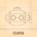 Steampunk vector background. Submarine. Vintage template design for banners, cards.