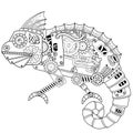 Steampunk vector coloring page. Vector coloring book for adult for relax and meditation. Art design of a fictional mechanical