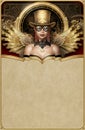 Steampunk victorian poster design with top hat and goggles lady illustration